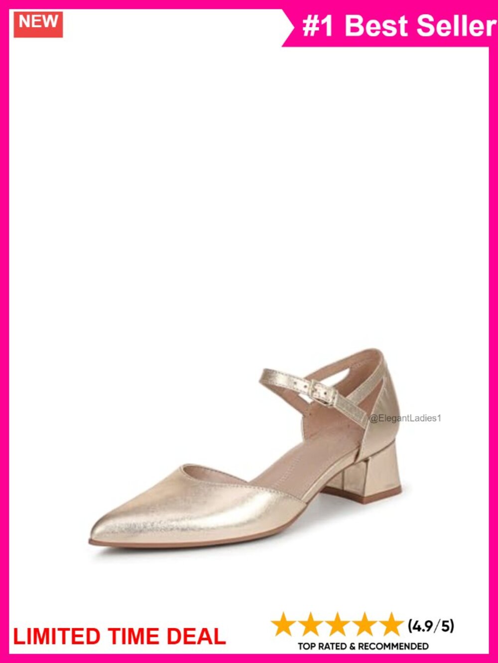 Naturalizer Maddox Block Heel Strappy Pump Leather Pointed Toe Buckle